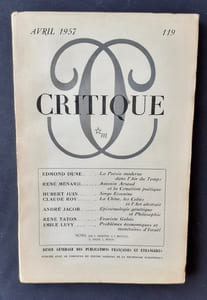 Critique. Revue générale des publications françaises et étrangères. N°119, avril 1957.
