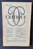 Critique. Revue g&eacute;n&eacute;rale des publications fran&ccedil;aises et &eacute;trang&egrave;res. N&deg;119, avril 1957.. DUNE (Edmond). MENARD (Ren&eacute;). JUIN (Hubert). ROY (Claude). ...