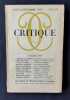 Critique. Revue g&eacute;n&eacute;rale des publications fran&ccedil;aises et &eacute;trang&egrave;res. N&deg;123-124, ao&ucirc;t-septembre 1957.. BATAILLE (Georges). NADEAU (Maurice). DUVIGNAUD ...