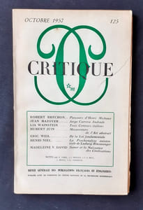 Critique. Revue générale des publications françaises et étrangères. N°125, octobre 1957.
