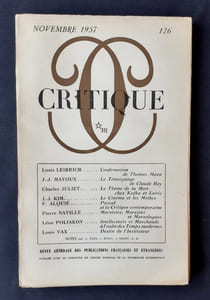 Critique. Revue générale des publications françaises et étrangères. N°126, novembre 1957.