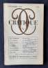 Critique. Revue g&eacute;n&eacute;rale des publications fran&ccedil;aises et &eacute;trang&egrave;res. N&deg;126, novembre 1957.. LEIBRICH (Louis). MAYOUX (Jean-Jacques). JULIET (Charles). ...