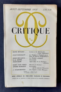 Critique. Revue générale des publications françaises et étrangères. N°135-136, août-septembre 1958.