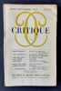 Critique. Revue g&eacute;n&eacute;rale des publications fran&ccedil;aises et &eacute;trang&egrave;res. N&deg;135-136, ao&ucirc;t-septembre 1958.. MENARD (Ren&eacute;). ROUDAUT (Jean). BECARUD (Jean). ...