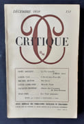 Critique. Revue générale des publications françaises et étrangères. N°151, décembre 1959. par ARNAUD (Noël). VAX (Louis). BUTOR (Michel). GAILLARD (Louis). MOREAU (Jacques). PIEL (Jean).
