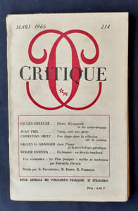 Critique. Revue générale des publications françaises et étrangères. N°214,mars 1965.