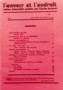 L’envers et l’endroit, cahiers bimestriels publiés par Charles Autrand: n°8, janvier-février 1973.  par AUTRAND (Charles). CRIEL (Gaston). FLAMAND (Barbara). BLANCHARD (André). DALLEAS (Jacques). DUMAINE (Philippe). BRETON (Jean). VAILLANT (Claude). POELS (Jeanpyer). LESCOET (Henri de). MAILLET (Jacqueline). HUMEAU (Edmond). MONTHERLANT.