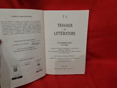 Travaux de Littérature.-Volume XVII-2004. Les grandes peurs:-2. L'autre. . [LITTERATURE] - COLLECTIF (Sous la direction scientifique de Madeleine ...