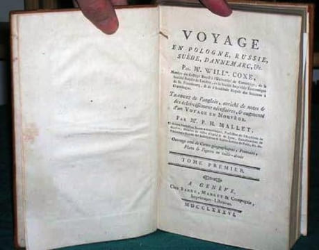 Voyage en Pologne, Russie, Suède, Dannemarc (Danemark), Norvège, etc. 4 volumes.. COXE William