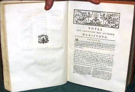 Histoire des Animaux d'Aristote. Notes sur l'Histoire des Animaux d'Aristote. 2 volumes.. ARISTOTE
