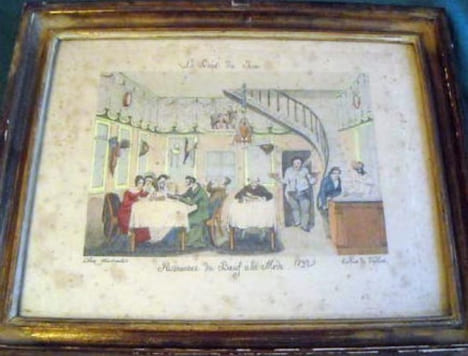 Lithographie couleurs du 18è siècle. Le Goût du jour - Restaurant du Boeuf à la Mode.. MARTINET Aaron (graveur)
