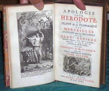 Apologie pour Hérodote. Ou Traité de la Conformité des Merveilles Anciennes et Modernes. 3 volumes.. ESTIENE Henri (Henri II ESTIENNE)