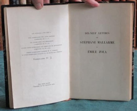 Dix-neuf Lettres de Stéphane Mallarmé à Émile Zola - Édition originale.. MALLARME Stéphane - DUFFOUX - ROYERE