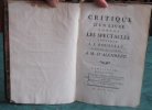 Critique d'un livre contre les Spectacles intitulé J. J. Rousseau, Citoyen de Genève, à m. d'Alembert - Édition originale.. BETHISY DE MEZIERES ...