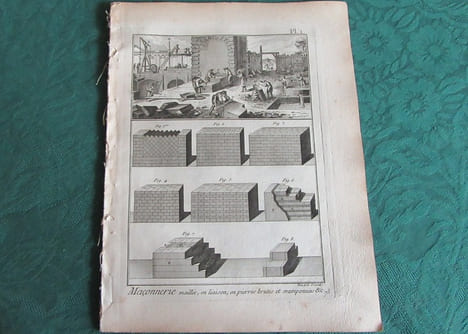 Encyclopédie Diderot et D'Alembert - Recueil de 11 planches de Maçonnerie - Édition originale.. DIDEROT - D'ALEMBERT