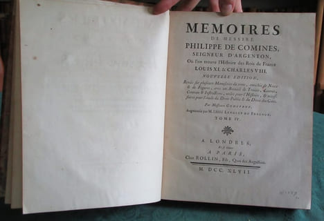 Mémoires de Messire Philippe de Commines (Comines), seigneur d'Argenton. 4 volumes.. COMMINES Philippe de