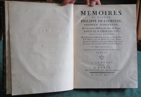 Mémoires de Messire Philippe de Commines (Comines), seigneur d'Argenton. 4 volumes.. COMMINES Philippe de