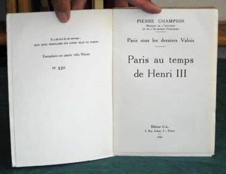 Paris sous les derniers valois. Paris au temps de Henri III - Édition originale.. CHAMPION Pierre