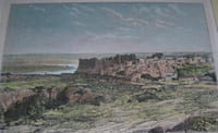 Gravure couleurs. Biredjik et l'Euphrate - Vue prise en dehors de la ville.