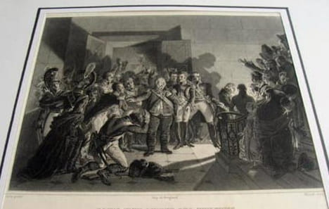 Gravure. Louis XVIII quitte les Tuileries (Nuit du 19 au 20 Mars 1815).. GROS pinxit - MASSON sc.