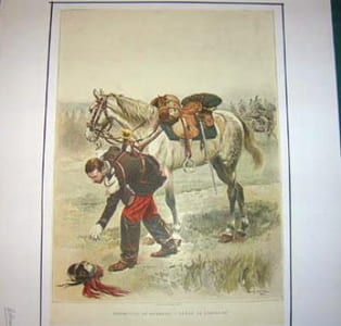 Gravure couleurs. Trompette de Dragons - Tenue de campagne.