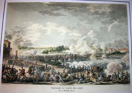 Gravure couleurs. Passage du Pont de Lodi le 21 Floréal An.