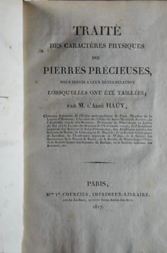 Traité des caractères physiques des pierres précieuses, pour servir à leur détermination lorsqu'elles ont été taillées.. Haüy (Abbé )