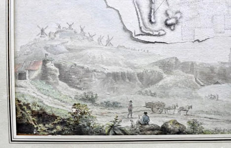 Plan et vue des abords de la Butte Montmartre à droite en sortant de la Barrierre de Clichi (sic). Concours du 15 Thermidor l’An II (2 août 1794).. ...