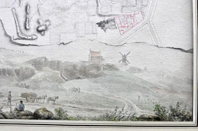 Plan et vue des abords de la Butte Montmartre à droite en sortant de la Barrierre de Clichi (sic). Concours du 15 Thermidor l’An II (2 août 1794).