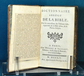Dictionnaire Abrégé de la Bible, pour la connoissance des Tableaux Historiques tirés de la Bible même, & de Flavius Josephe.
