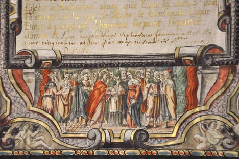 Acte de mariage enluminé sur vélin XVIIe s. undefined