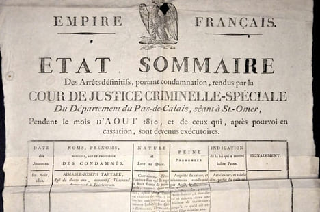 Etat Sommaire des arrêts définitifs, portant condamnation, rendus par la Cour de Justice Criminelle- Spéciale du département du Pas-de-Calais, séant à ...