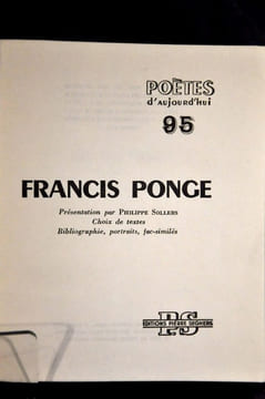 Francis PONGE,. Francis PONGE (Bibliothèque d’André breton - envoi de Philippe Sollers)