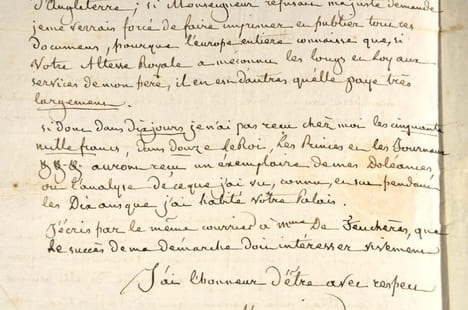 Lettre de chantage adressée à Louis Henri Joseph, Duc de Bourbon puis Prince de Condé (1756-1830)L.A.S. adressé au duc de Bourbon " en son château de ...