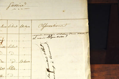 Exceptionnel document sur la répression de la révolte de Saint-Domingue « Etat des personnes détenues à bord de la corvette « La Sagesse » com/dé par le capitaine Barnetche savoire (…) »