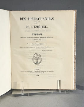 Des ipécacuanhas et de l'émétine. Thèse présentée et soutenue à l'école spéciale de pharmacie, le 12 février 1853. . LEPRAT (Pierre-Ferdinand)