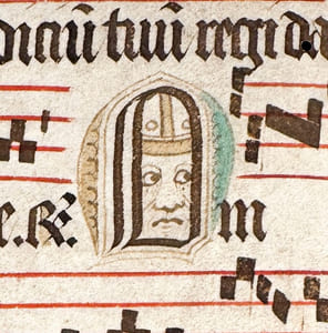 Fragment d’un antiphonaire, lettrines anthropomorphes — Messe de l’épiphanie