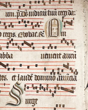 Fragment d’un antiphonaire, lettrines anthropomorphes — Messe de l’épiphanie. undefined
