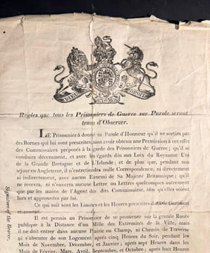 « Règles que les prisonniers de Guerre sur Parole seront tenus d’Observer. » Le document est daté et signé su 16 mars 1812 par le prisonnier français ...