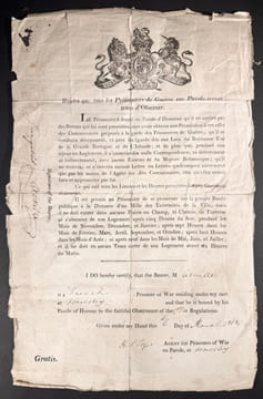 « Règles que les prisonniers de Guerre sur Parole seront tenus d’Observer. » Le document est daté et signé su 16 mars 1812 par le prisonnier français ...