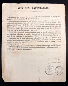 Patente de Cabaretier pour l’année 1843, Délivrée en exécution de la Loi du 1er brumaire an 7