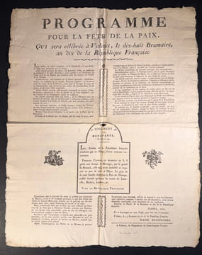 « Programme de la fête de la paix, qui serait célébré à Valance 18 brumaire an dix de la République Française ». undefined