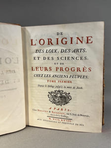 De L’origine des Loix, des Arts et des Sciences ; et de leurs progrès chez les Anciens Peuples. Tome Premier. Depuis le Déluge jusqu’à la mort de Jacob. A Paris, Chez Desaint & Saillant, rue des S. Jean de Beauvais, vis-à-vis le Collége. 1758. Avec Approbation et Privilège du Roi. Tome second (…) Depuis la mort de Jacob, jusqu’à l’établissement de la Royauté chez les Hébreux. Tome Troisième (…) Depuis l’établissement de la Royauté chez les Hébreux, jusqu’à leur retour de la captivité. 