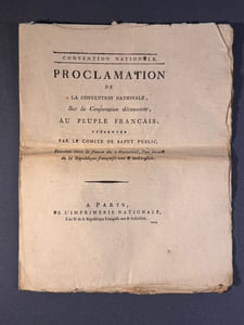 Proclamation de la Convention Nationale, Sur la Conjuration découverte, Au Peuple Français, présentée par le Comité de Salut Public, Décrété dans la séance du 2 Germinal, l'an second de la République française une & indivisible