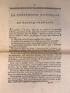 Proclamation de la Convention Nationale, Sur la Conjuration découverte, Au Peuple Français, présentée par le Comité de Salut Public, Décrété dans la séance du 2 Germinal, l'an second de la République française une & indivisible