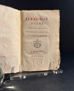 Le Bonheur, poéme, en six chants. Avec des Fragments. Ouvrages posthumes de M. Helvetius de quelques Epitres