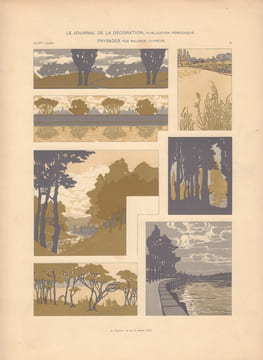 Ensemble de 6 planches de sujets divers tirées du Journal de la Décoration: Orementation moderne, Carreaux céramique et bordures, Bordures, Bordures ...
