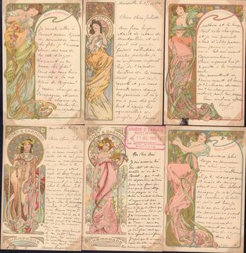 Lot de 6 cartes postales couleurs pour le Champagne Moët et Chandon.-. MUCHA Alfons.-