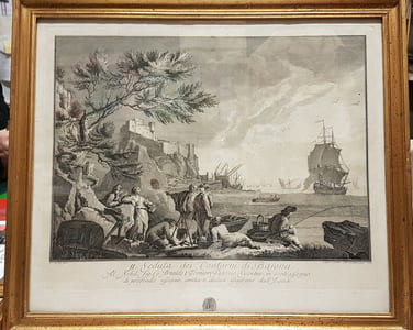 Paire de gravures intitulées Veduta dei contorni di Bajona. Al Nobil(issimo) Sig(nor) Co, Marcantonio Trissino Patrizio Vicentino, in attestato di profonda venerazione e stima, umili e dedica Giuseppe dall'Acqua.-