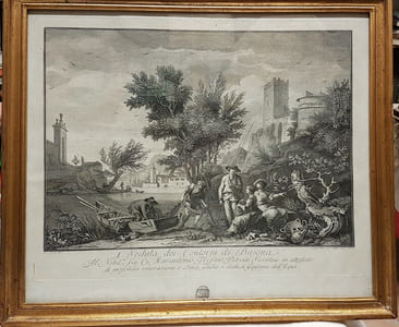Paire de gravures intitulées Veduta dei contorni di Bajona. Al Nobil(issimo) Sig(nor) Co, Marcantonio Trissino Patrizio Vicentino, in attestato di profonda venerazione e stima, umili e dedica Giuseppe dall'Acqua.-
